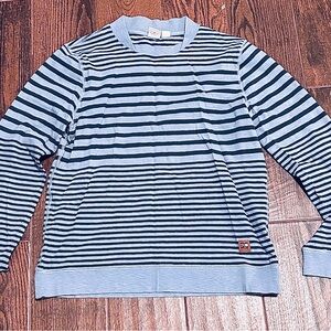 BOSS ORANGE Light Blue and Navy Striped Long-Sleeve Sweater